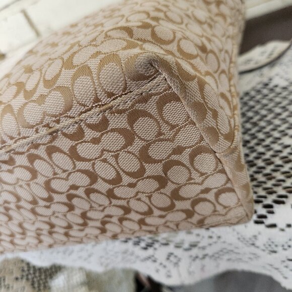 Coach Striped Signatue Reptile Khaki Satchel Purse - Picture 9 of 14